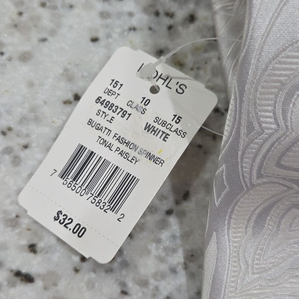 Bugatti Mens 4 In Fasion Spinner Tonal White Paisley, Silk Tie, NWT - Picture 2 of 5
